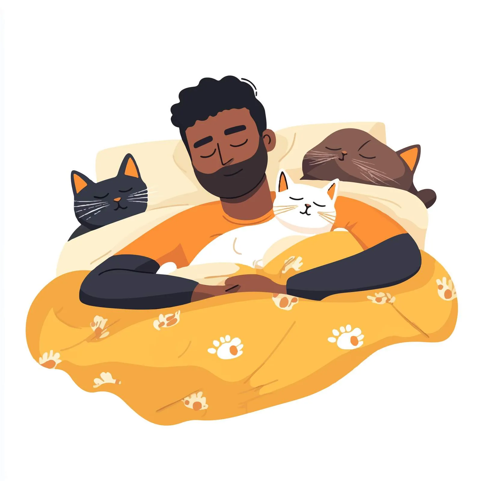 Man Sleeping in Bed with Cute Cats — free download from Dotvec