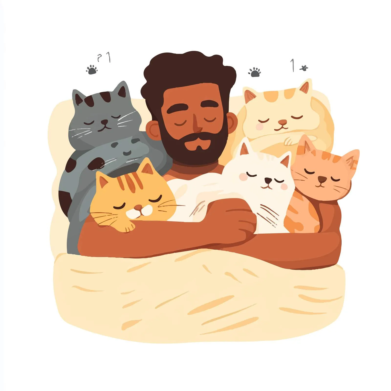 Man Sleeping in Bed with Adorable Cats — free download from Dotvec
