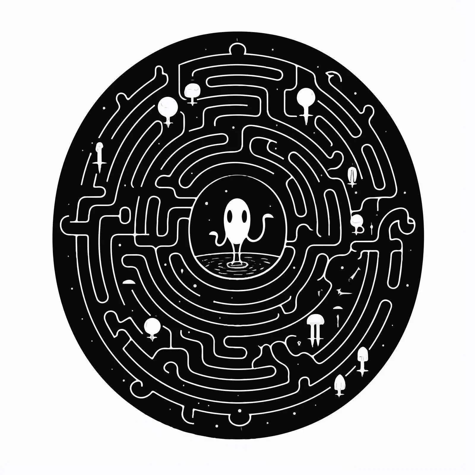 Black Oval Labyrinth Kids Activity Worksheet – free students image from Dotvec