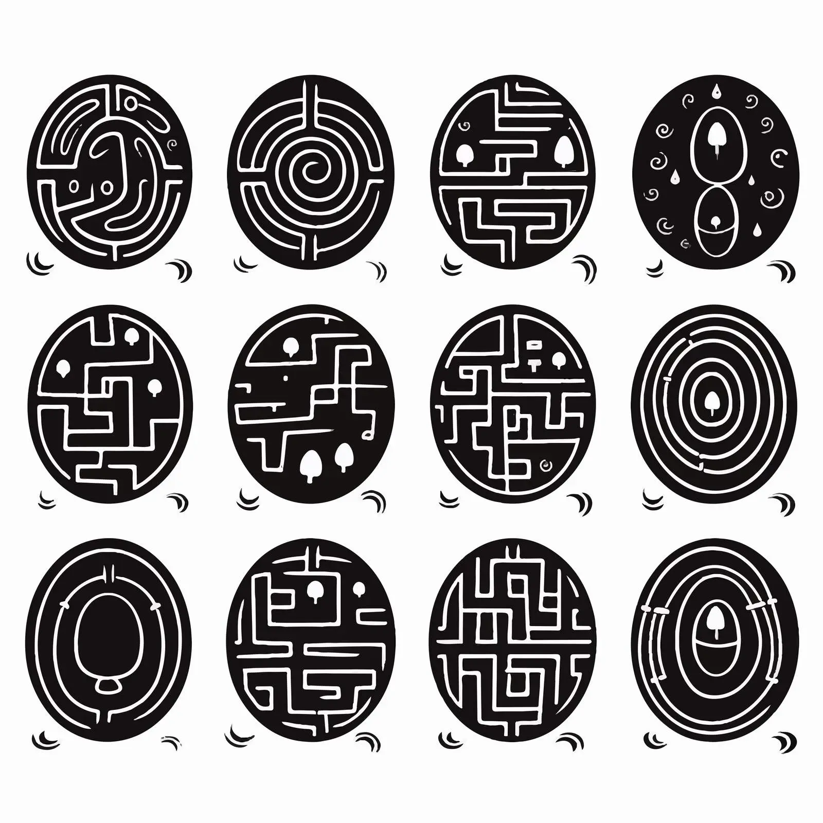 Black Oval Labyrinth Activity for Kids – free engaging image from Dotvec