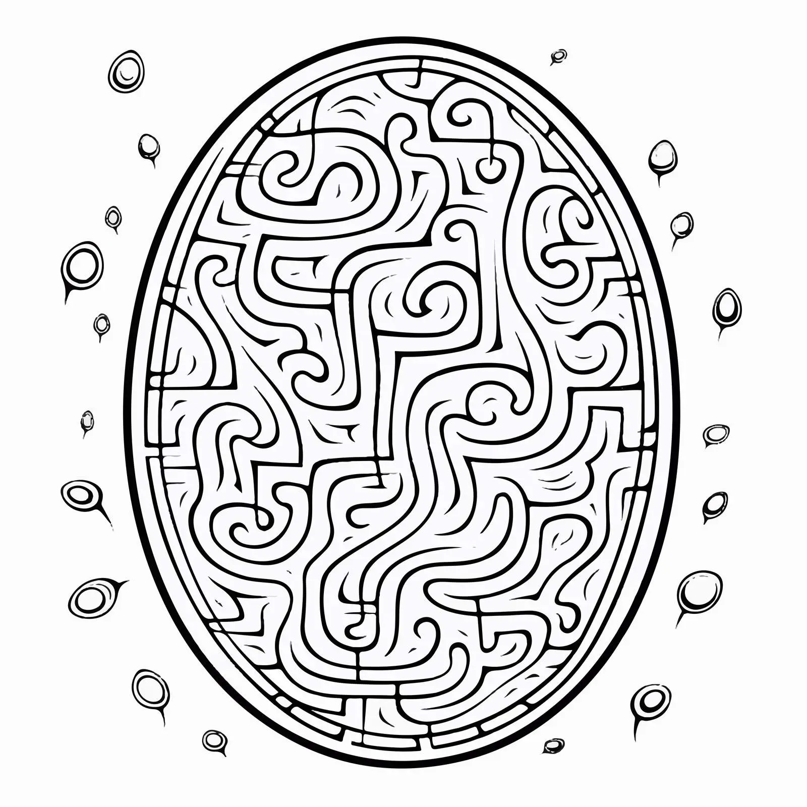 Black Oval Labyrinth Kids Activity Worksheet – free kids learning image from Dotvec