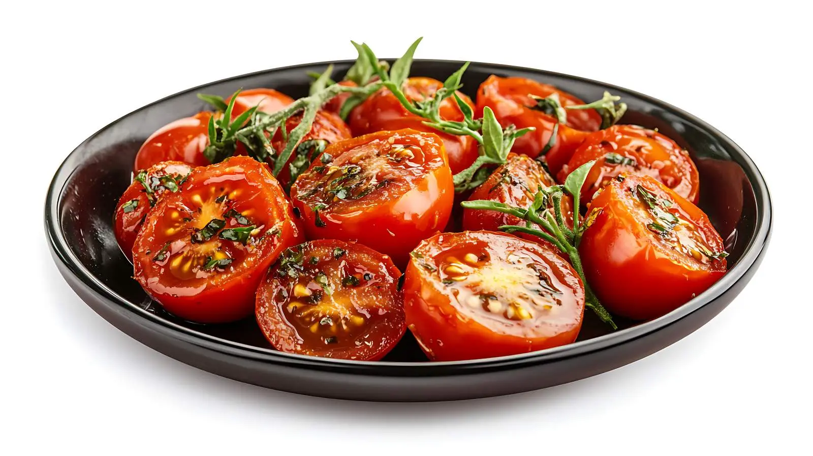 Elegant Black Plate with Confit Tomatoes — free download from Dotvec