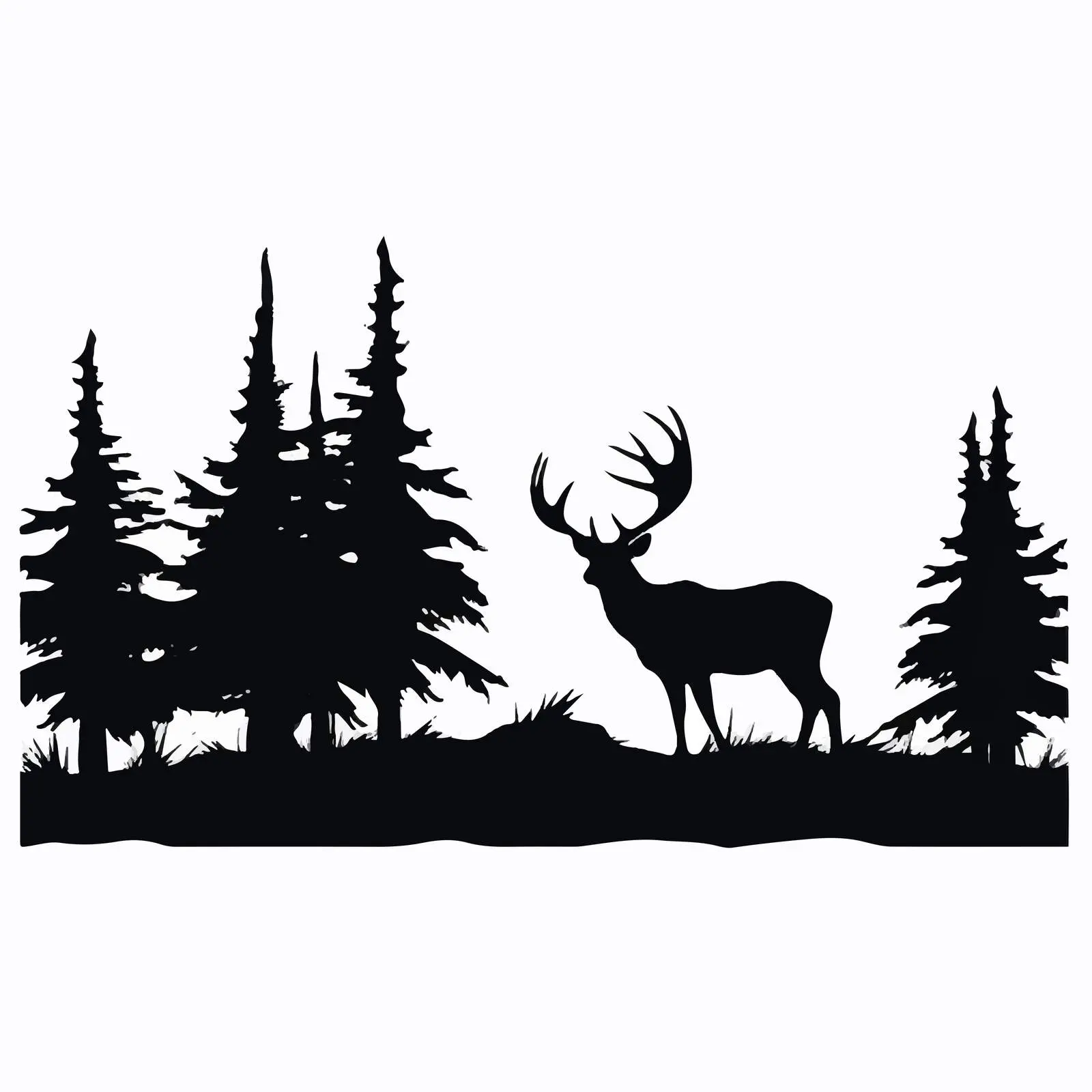 Black Silhouettes of North Forest with Deer – free forest vector image from Dotvec