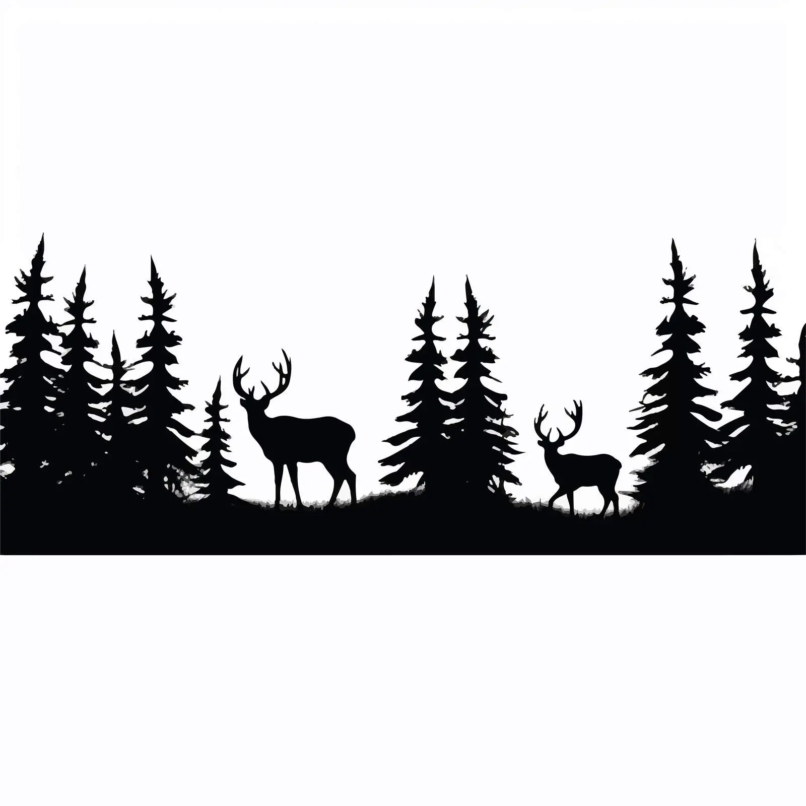 Black Silhouettes of Forest with Deer and Trees – free forest animals image from Dotvec