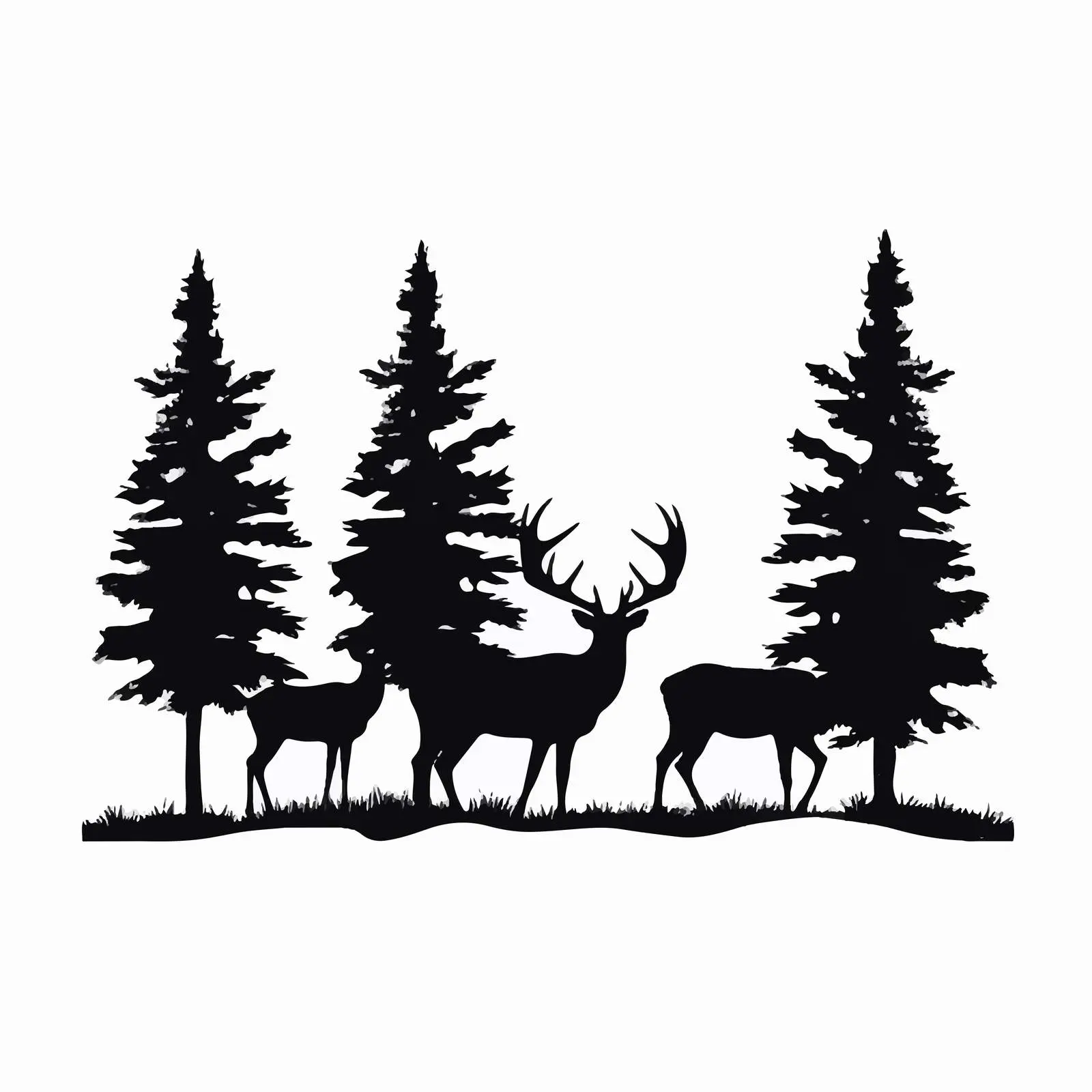North Forest Deer and Trees Silhouette Vector – free forest animals image from Dotvec