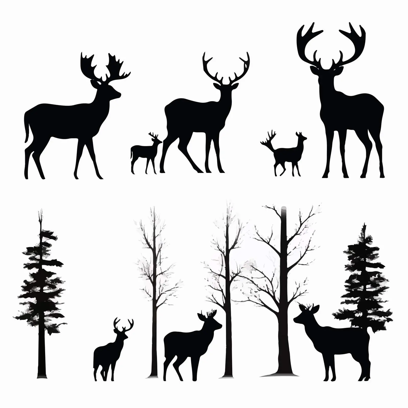 Silhouettes of Forest Deer and Trees Vector — free download from Dotvec