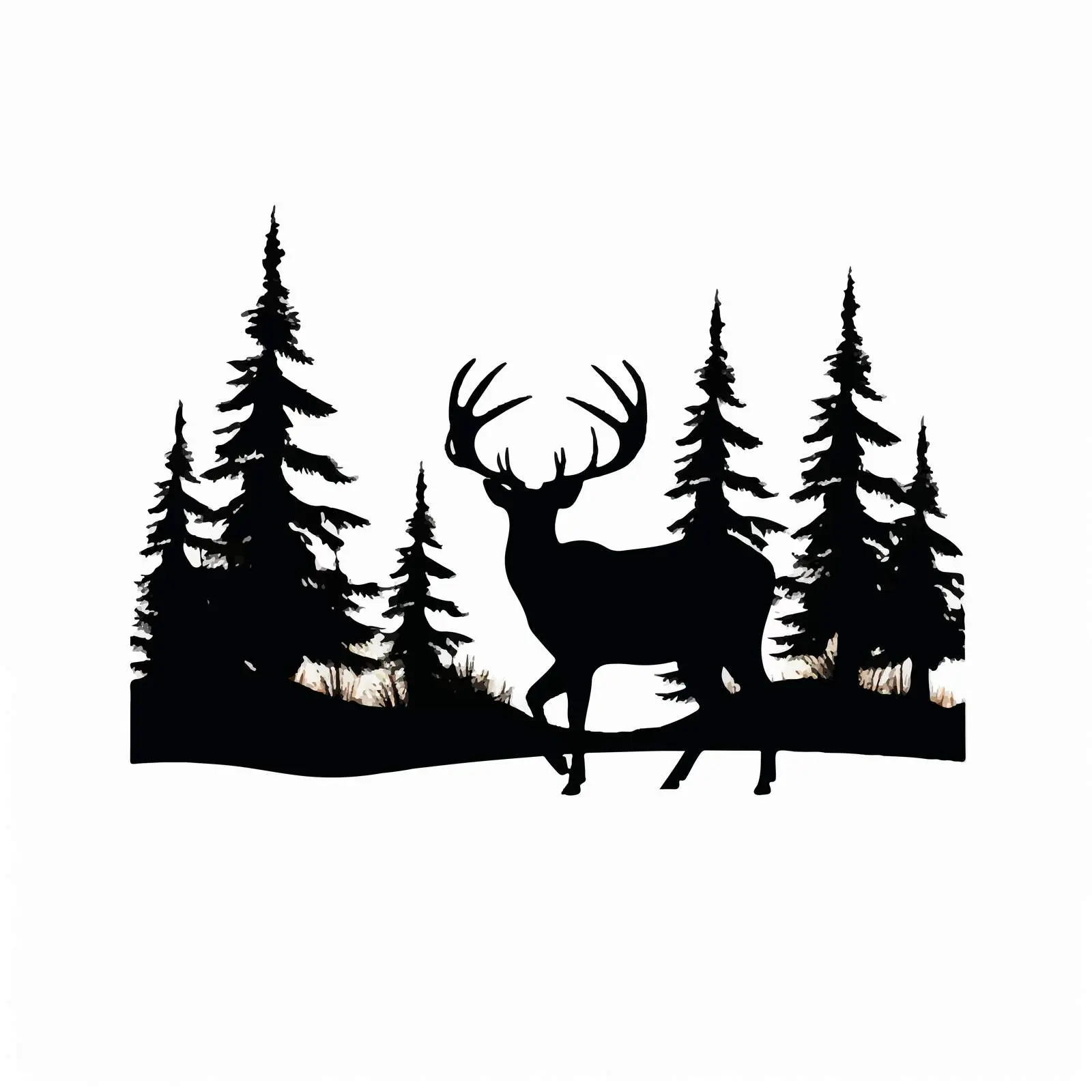 North Forest Silhouettes with Deer and Trees – free forest life image from Dotvec
