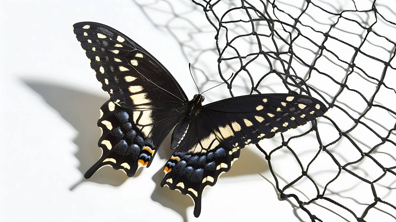 Elegant Black Swallowtail on Mesh Net — free download from Dotvec