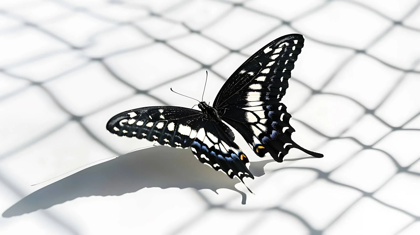 Graceful Black Swallowtail on Mesh Netting — free download from Dotvec