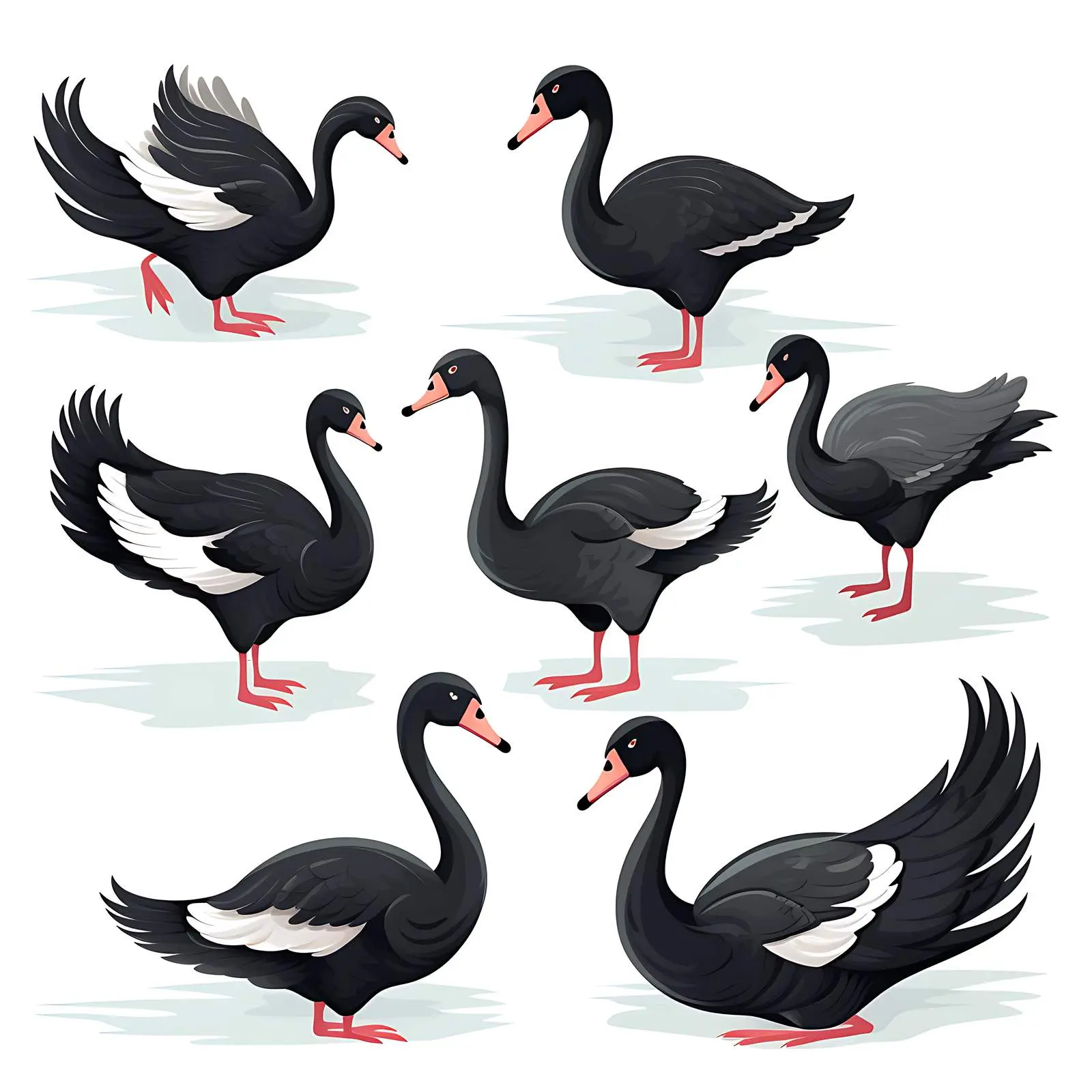 Cartoon Black Swan Birds on White Background — free download from Dotvec