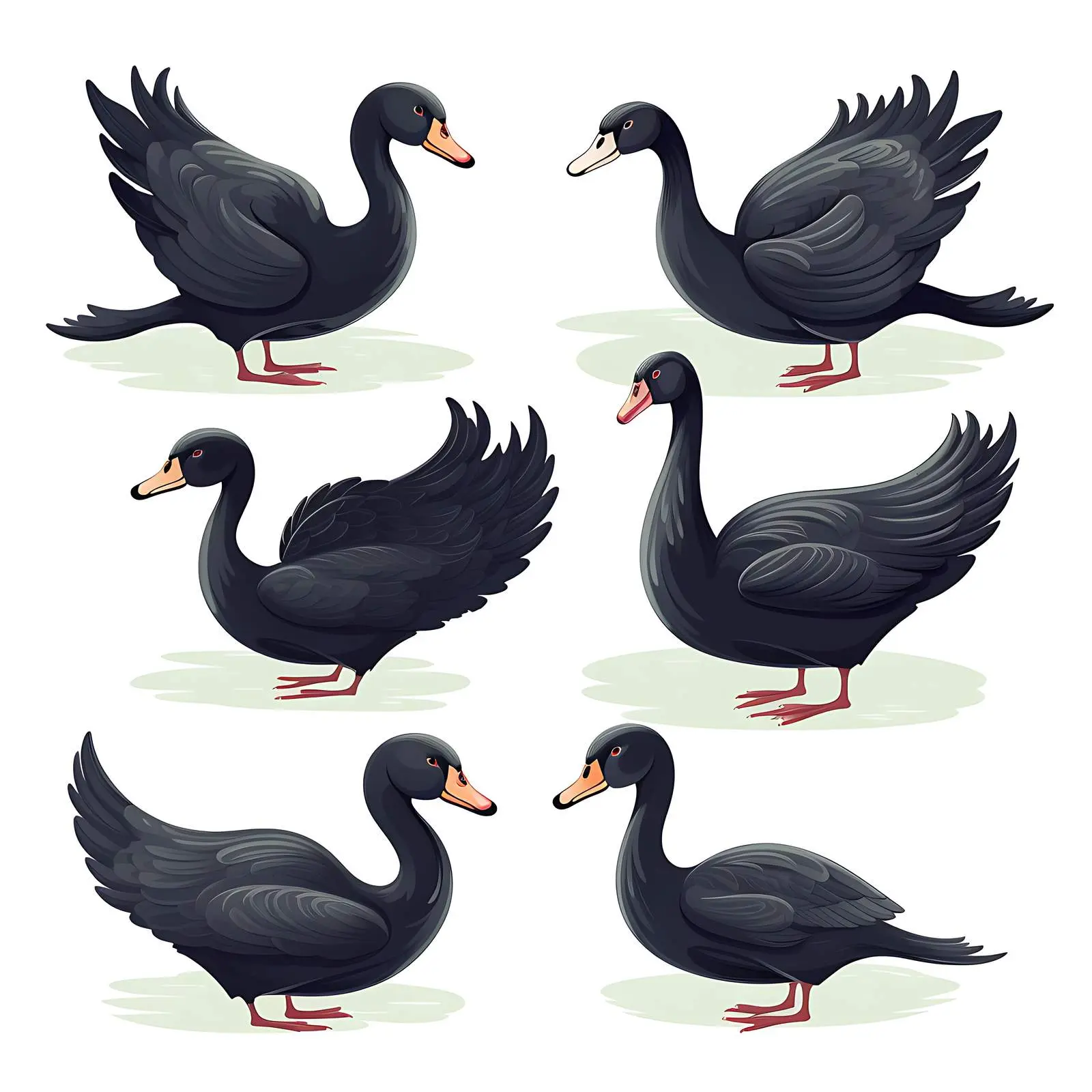 Set of Cartoon Black Swans on White Background – free characters image from Dotvec