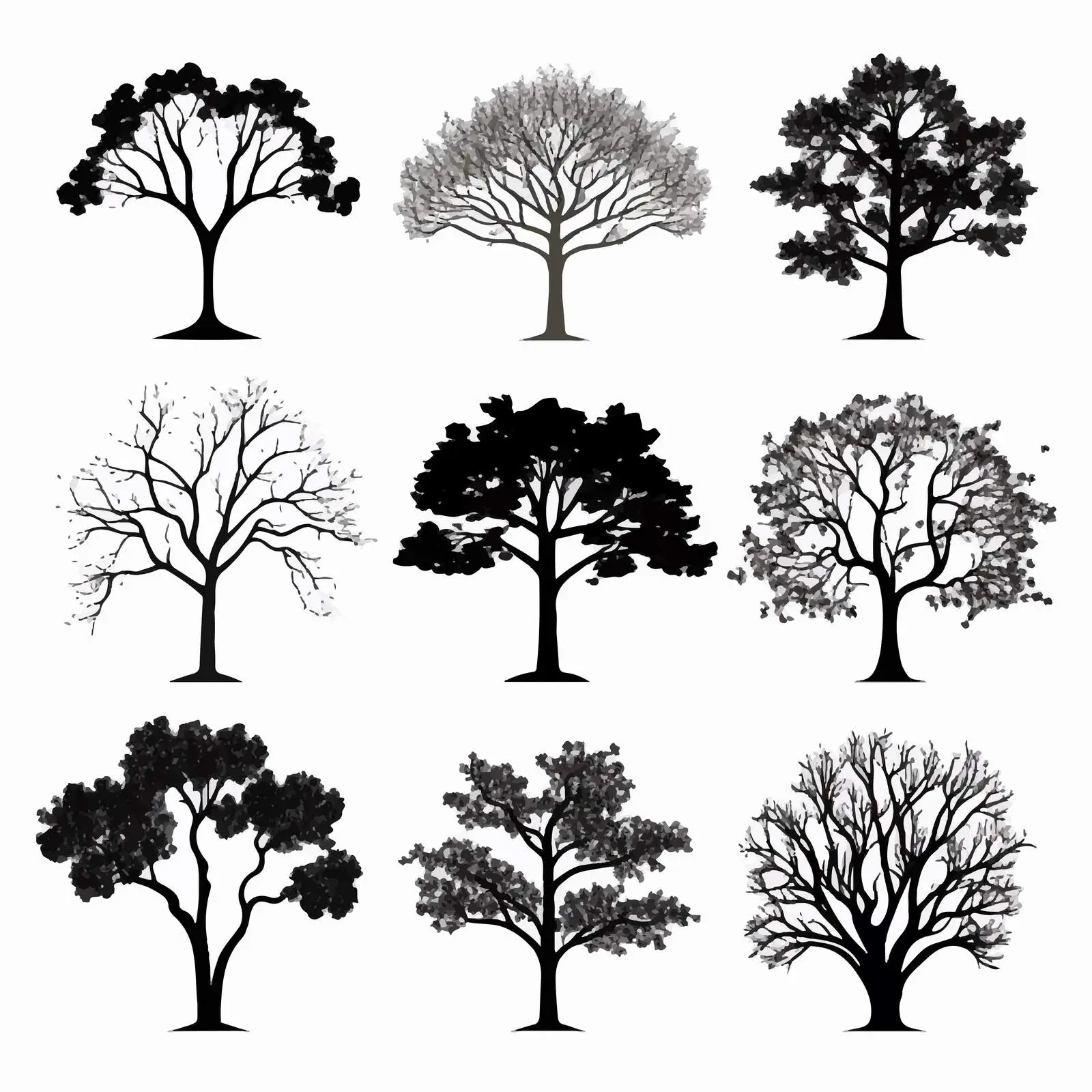 Black Tree Crown Silhouettes Vector Illustration – free tree design image from Dotvec