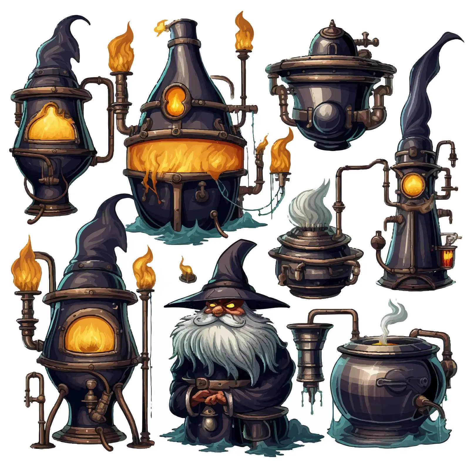 Cartoon Black Wizard Boiler Set on White Background — free download from Dotvec