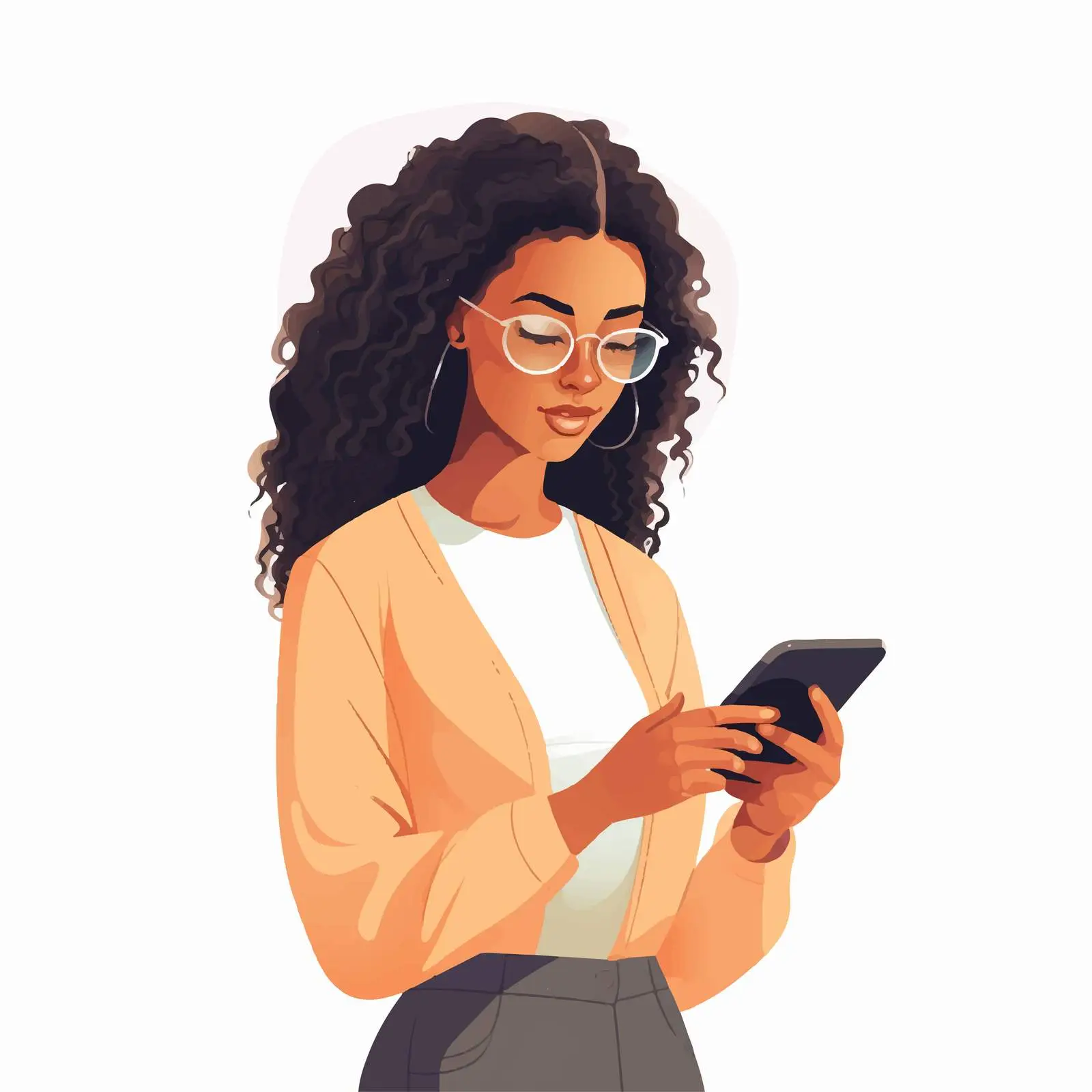 Black Woman Reading on Smartphone Vector Illustration — free download from Dotvec