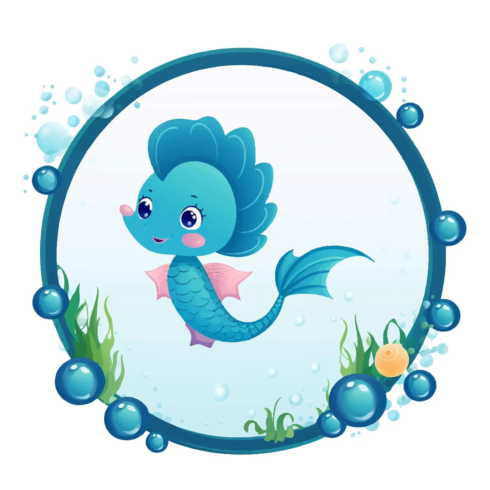 Cute Unicorn in Blue Fish Scales Frame — free download from Dotvec