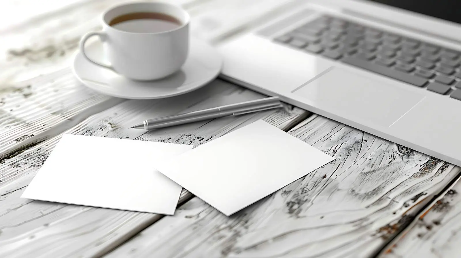 Blank Business Cards with Pen and Laptop Setup — free download from Dotvec