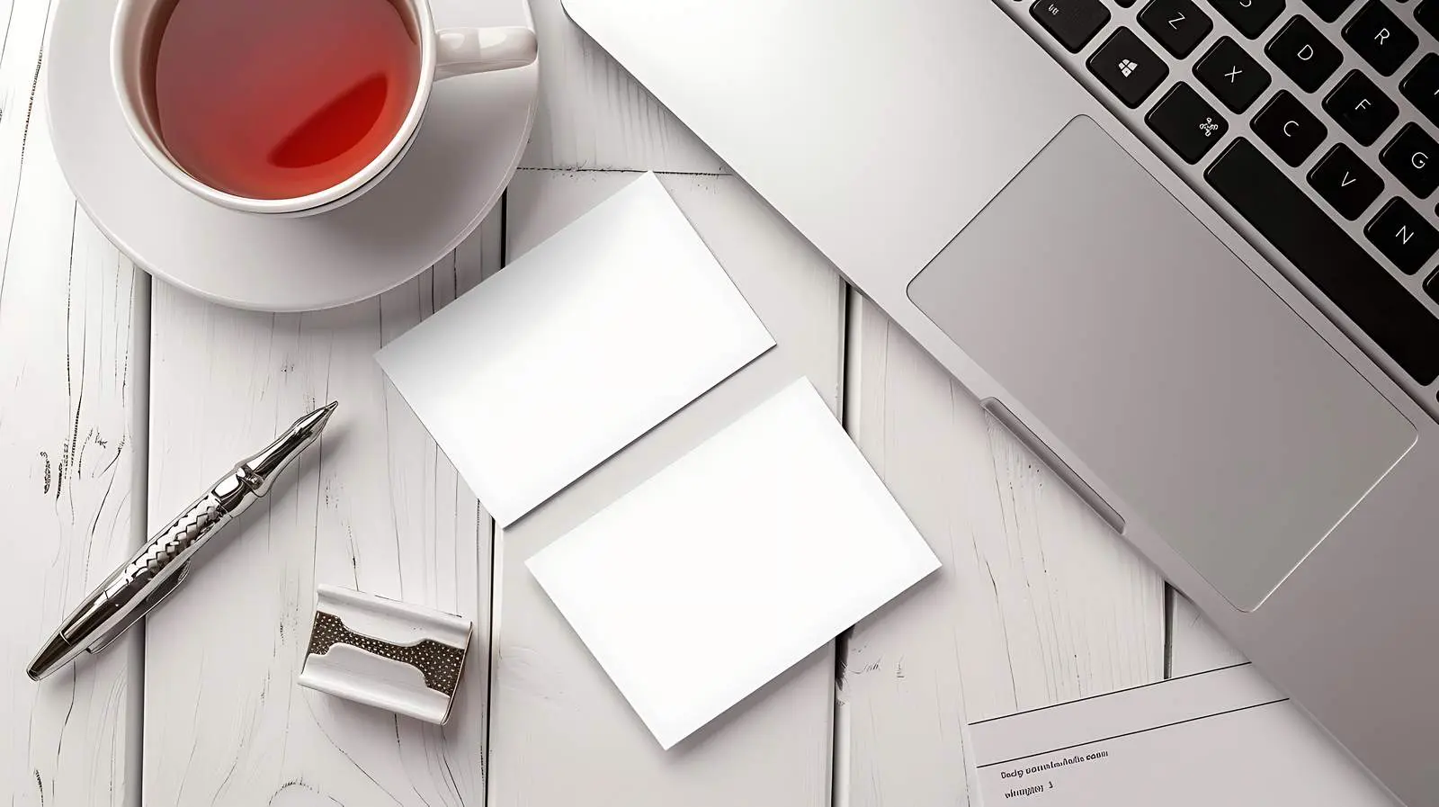 Blank Business Cards on Wooden Desk with Accessories — free download from Dotvec