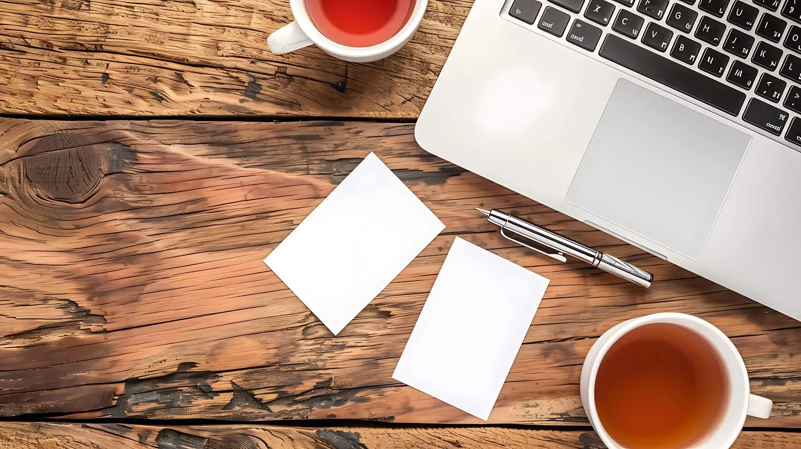 Blank Business Cards with Pen and Laptop Setup – free startup image from Dotvec