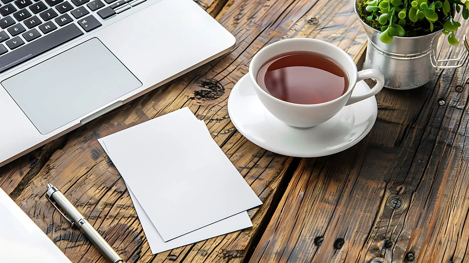 Blank Business Cards with Pen and Laptop — free download from Dotvec