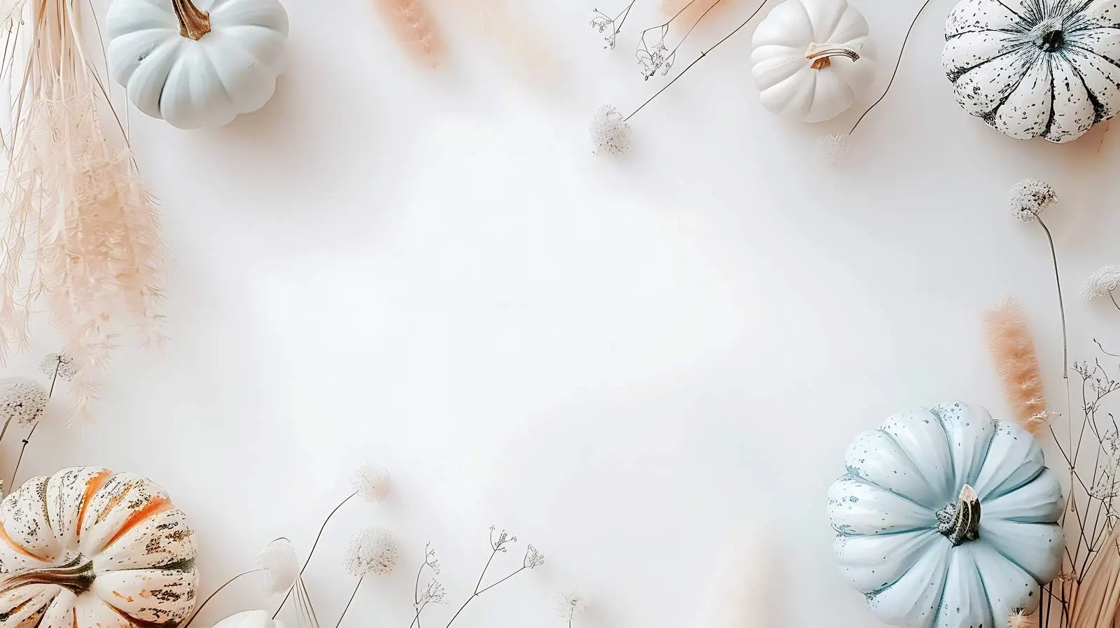Decorative Pumpkins and Dried Grass on Pastel Background – free fall season image from Dotvec
