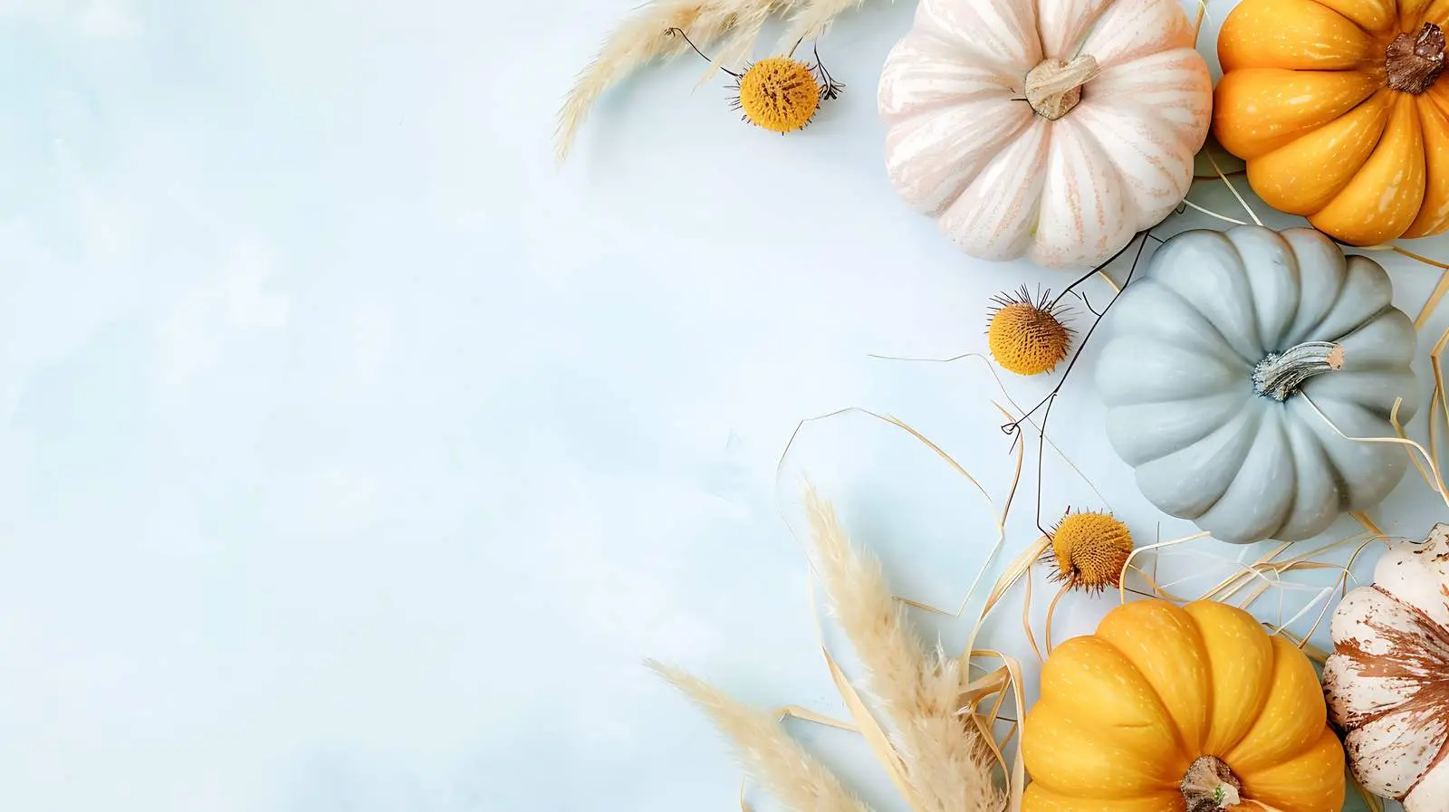 Decorative Pumpkins and Dried Grass on Pastel Background — free download from Dotvec