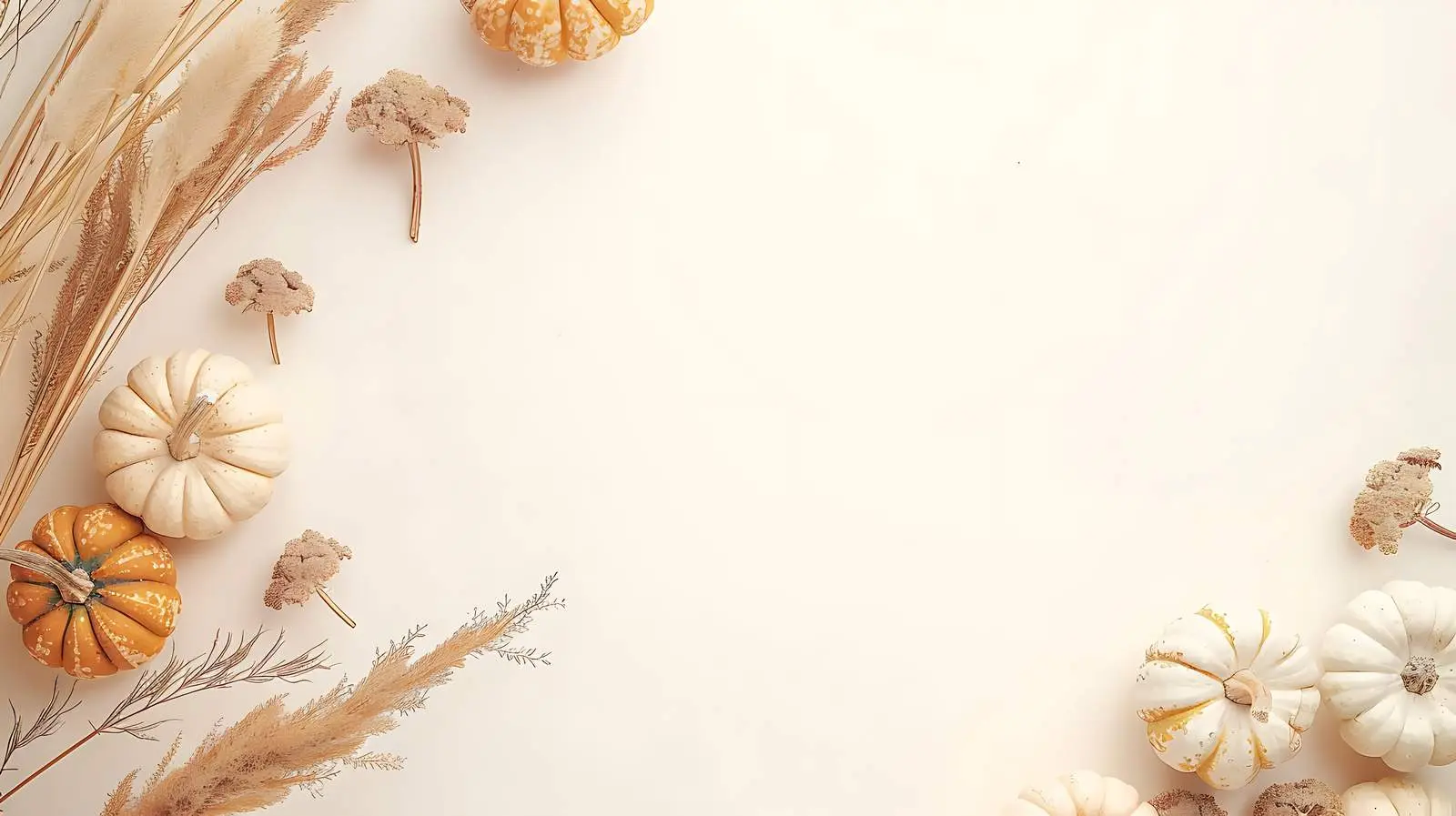 Decorative Pumpkins and Dried Grass on Pastel Background – free festive decor image from Dotvec