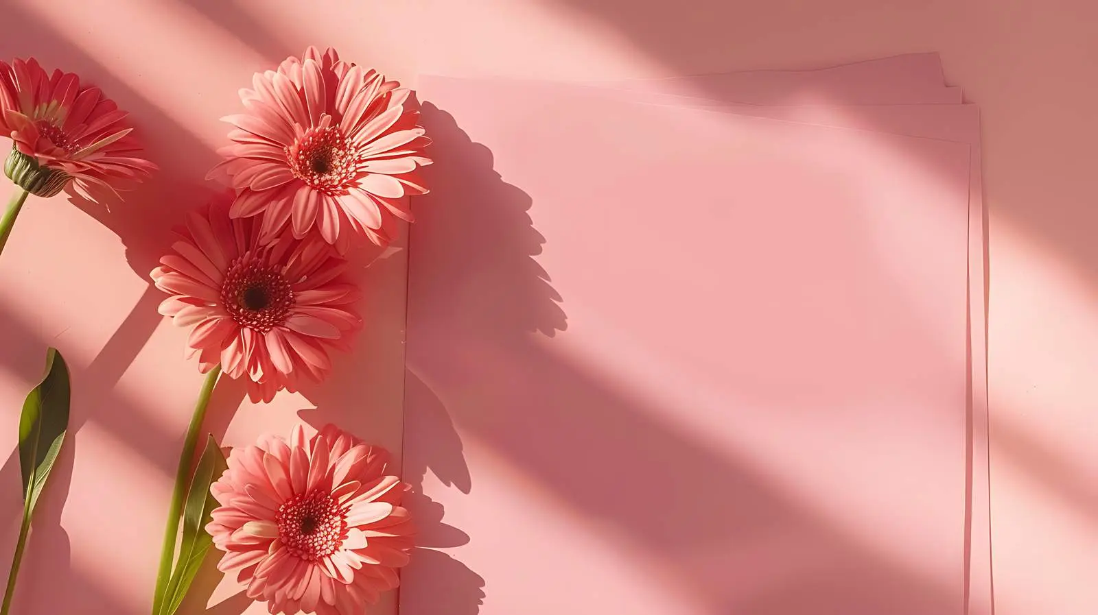 Pink Gerber Flowers on Salmon Card Sheet — free download from Dotvec