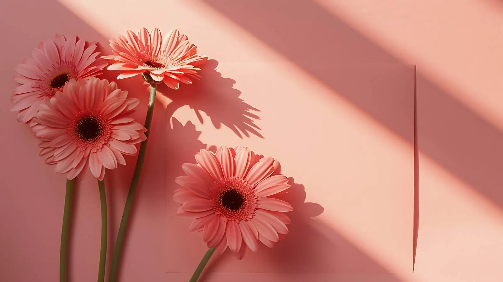 Pink Gerber Flowers on Salmon Card Sheet — free download from Dotvec
