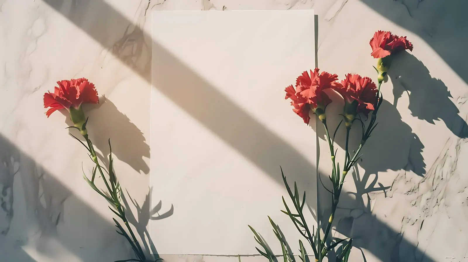 Blank Card Sheets with Carnation Flowers on Table – free creative cards image from Dotvec
