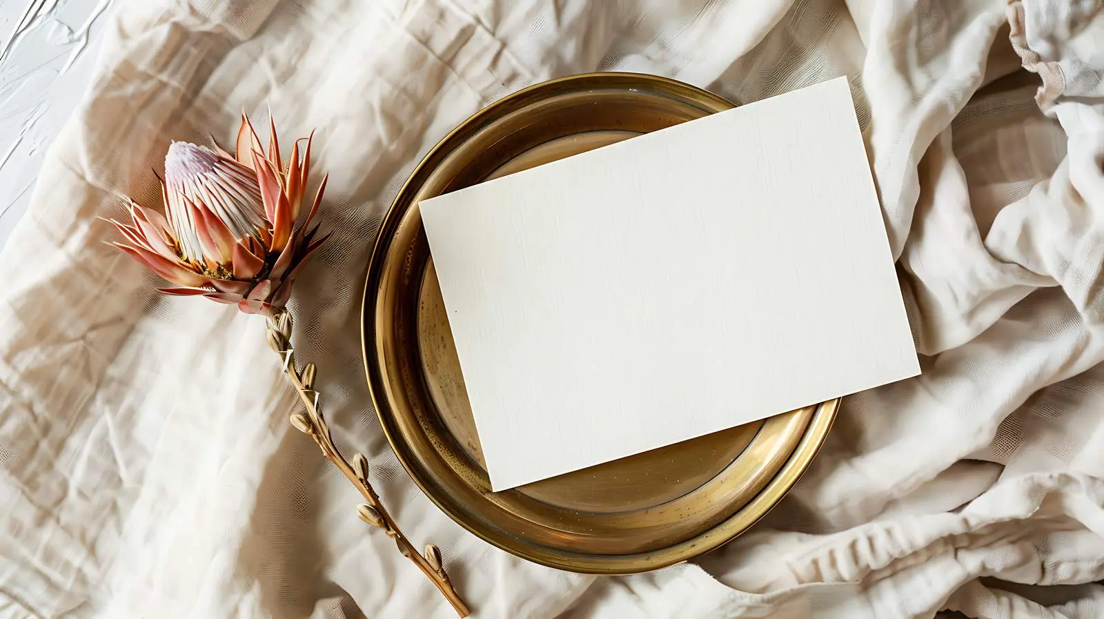 Blank Card with Brass Plate and Dried Protea — free download from Dotvec