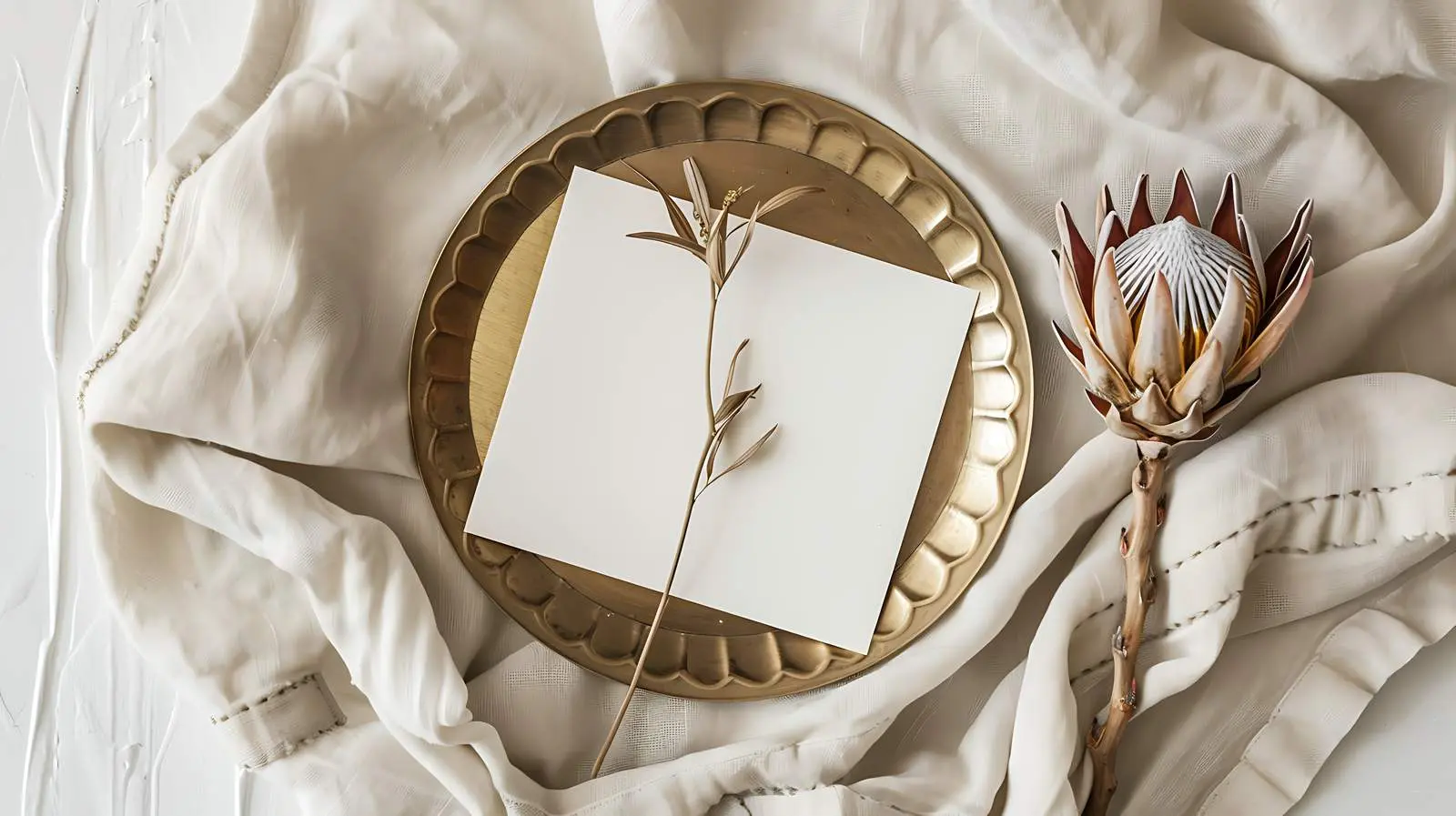 Blank Card with Dried Protea and Brass Plate — free download from Dotvec