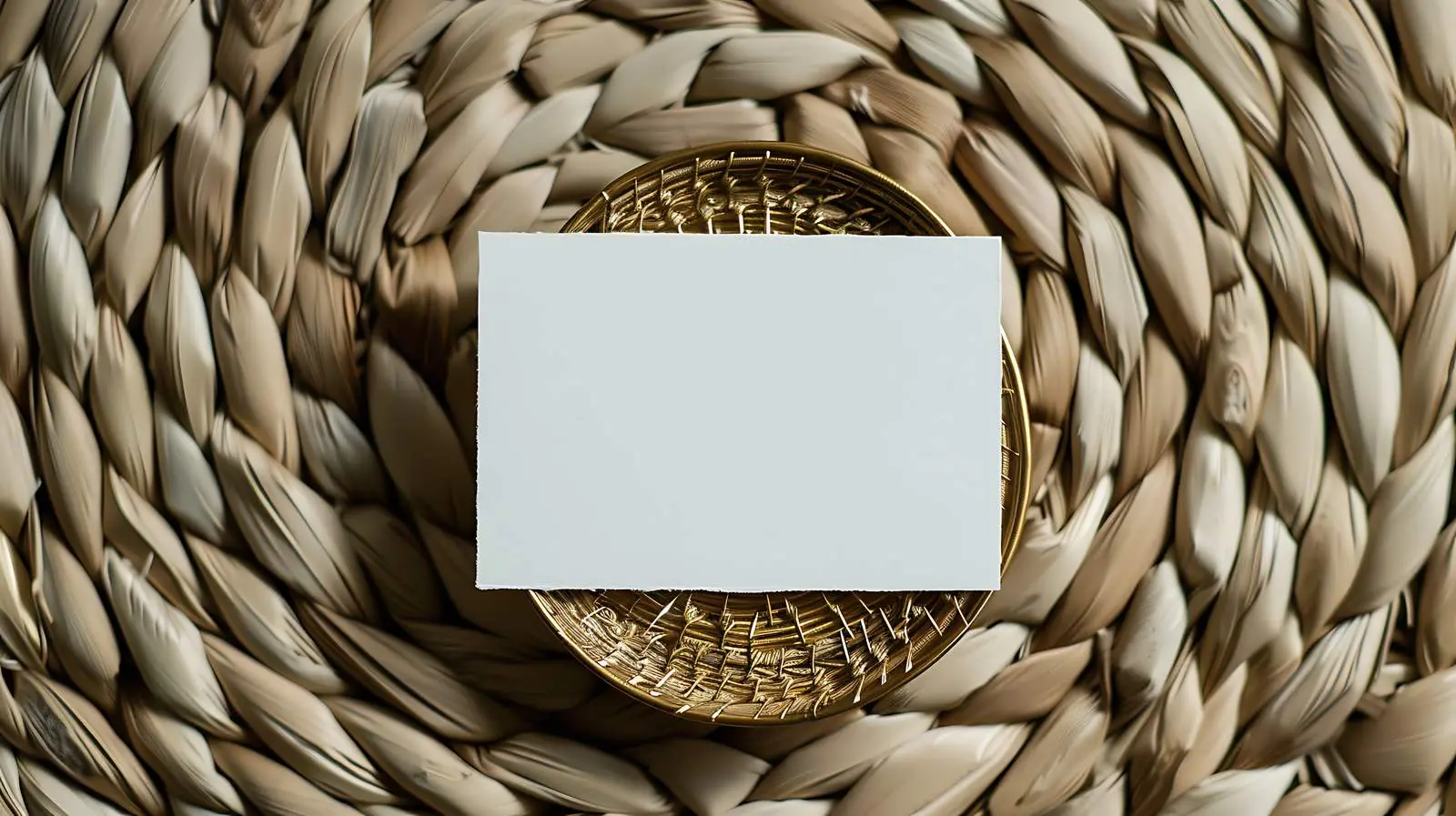 Blank Card on Brass Plate with Rattan Background — free download from Dotvec
