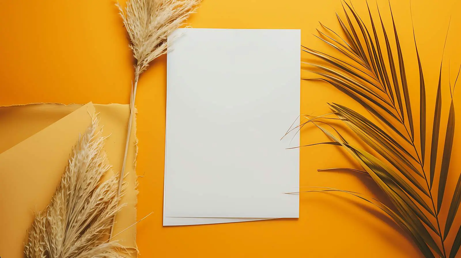 Blank Paper Sheet Mockup with Dried Palm Leaf – free visual mockup image from Dotvec