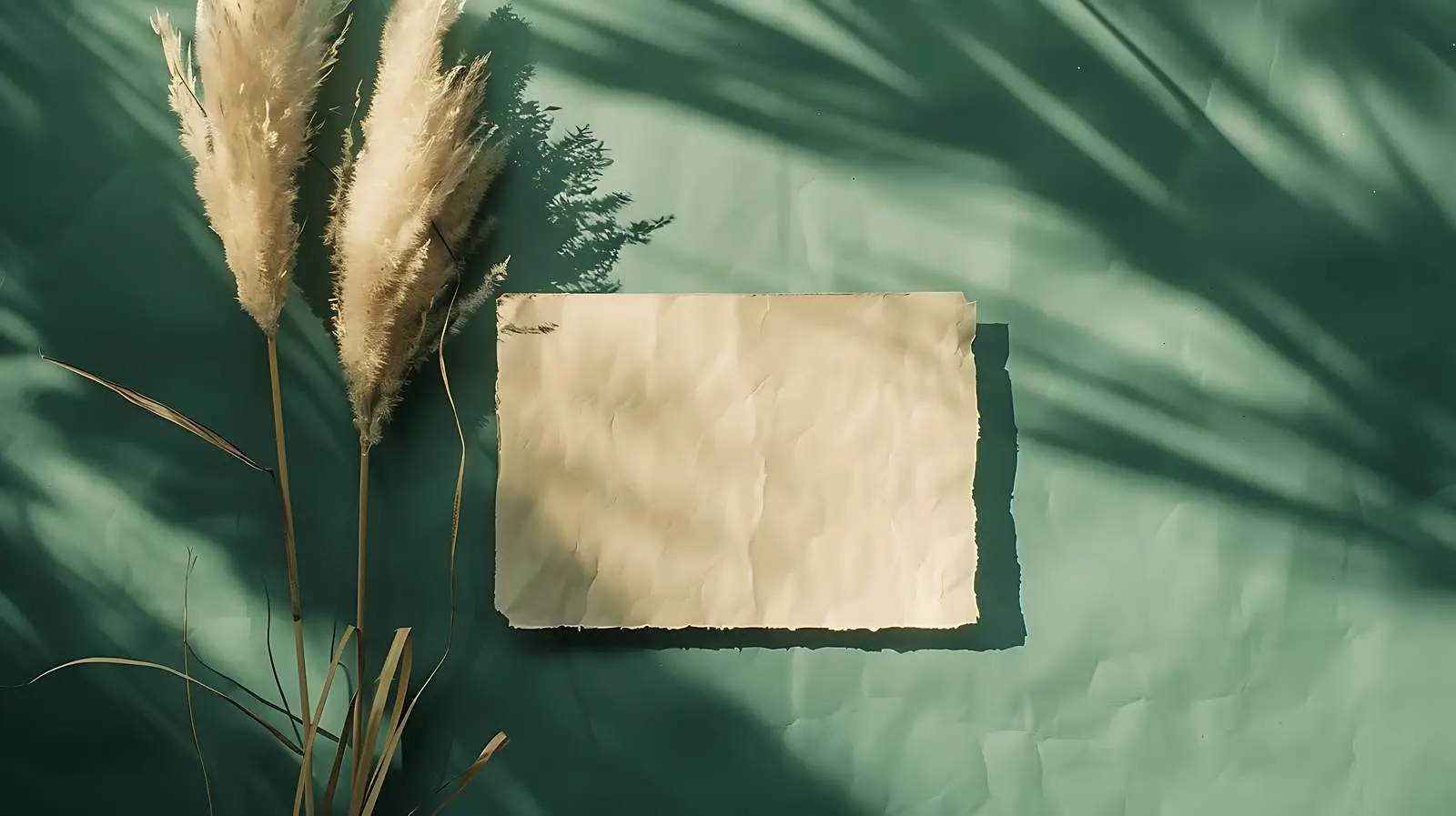 Blank Paper Card with Pampas Grass Mockup – free stylish card image from Dotvec