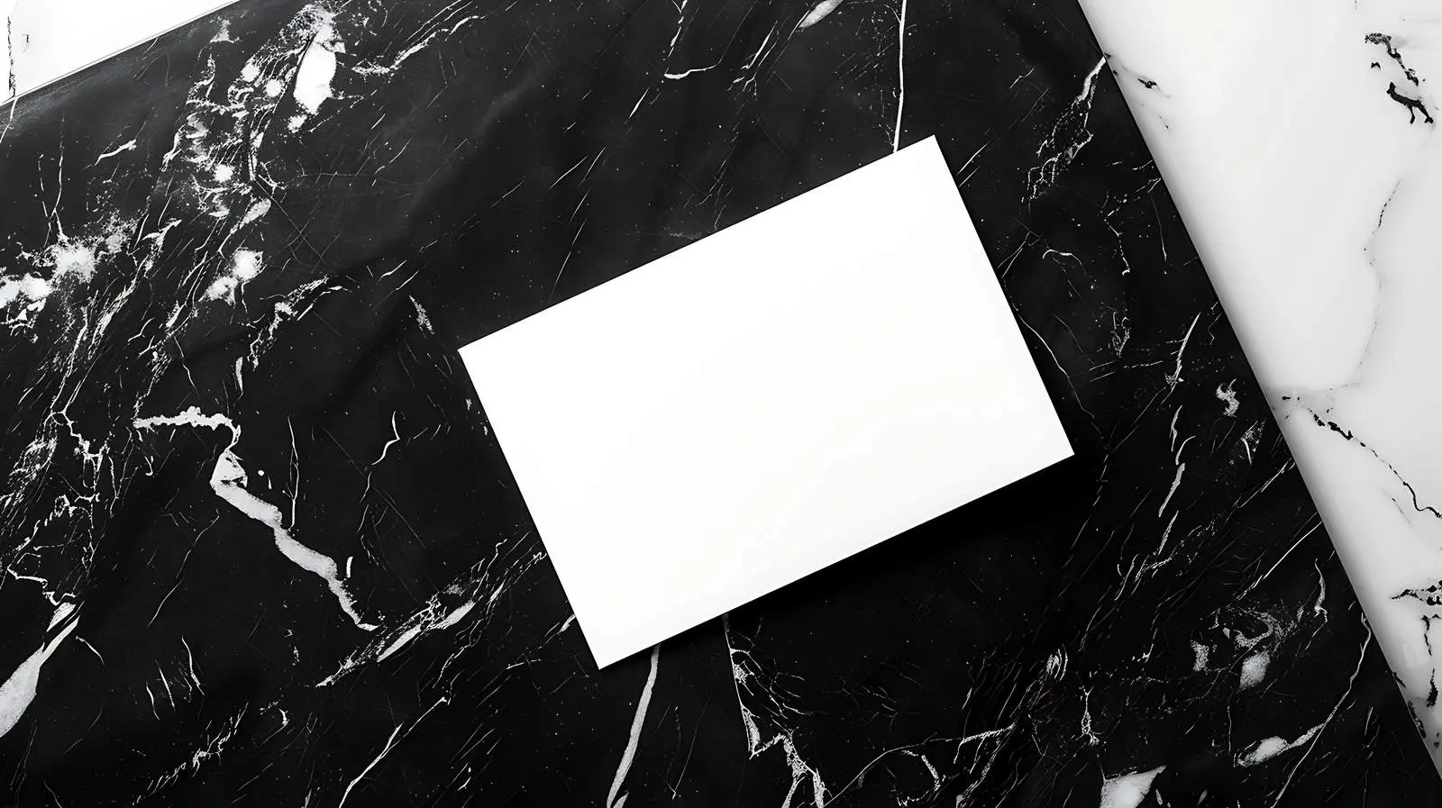 Blank Paper Card Mockup on Black Marble – free blank sheet image from Dotvec