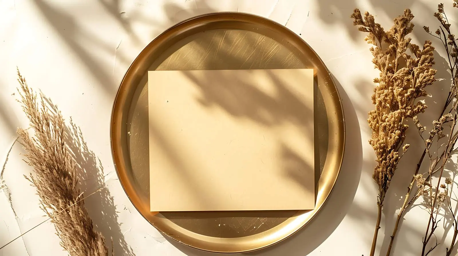 Blank Paper Card Mockup on Gold Plate – free customizable design image from Dotvec