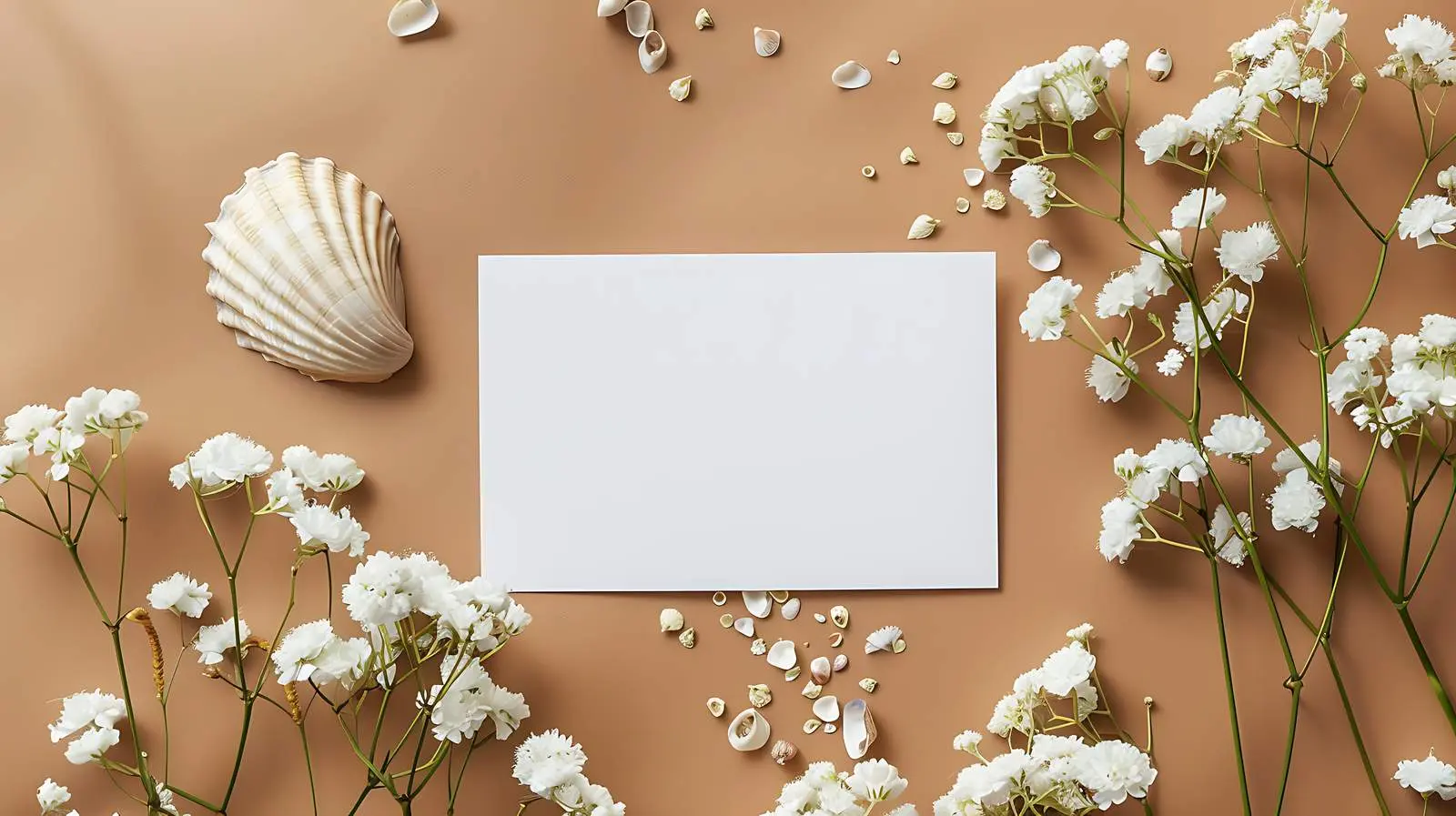 Blank Paper Card Mockup with Seashell Background – free stylish card image from Dotvec