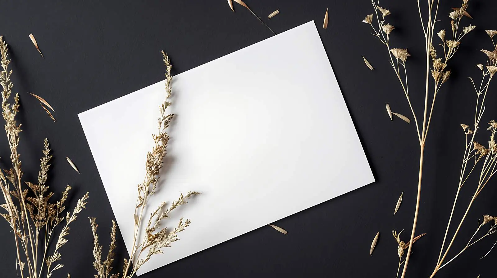 Blank Paper Sheet Cards with Dried Grass Mockup — free download from Dotvec