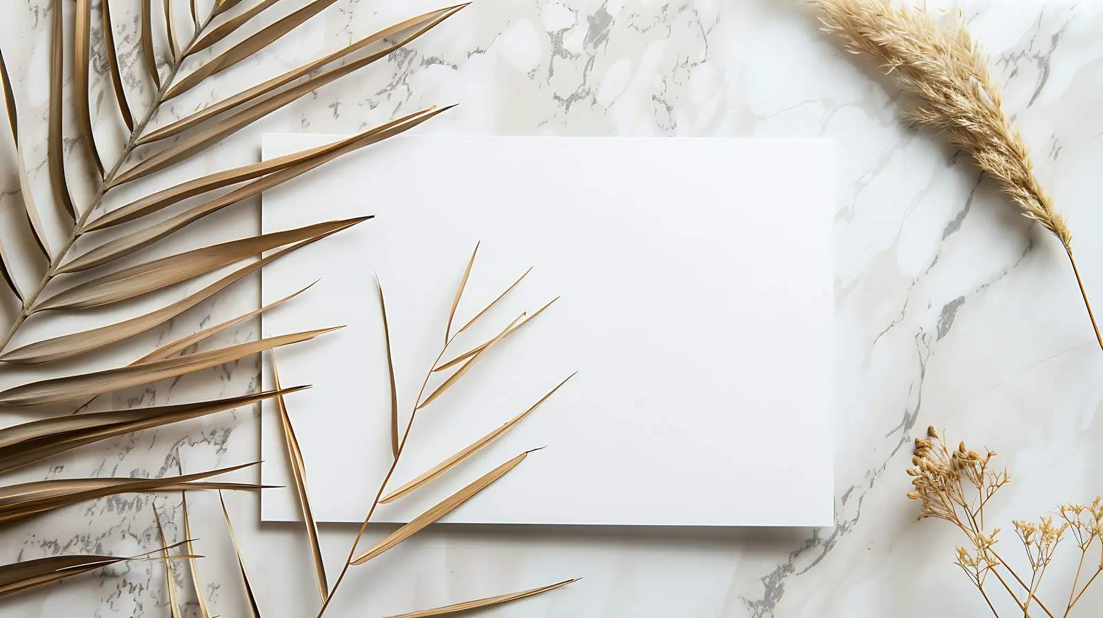 Blank Paper Sheet Cards with Dried Palm Leaf – free elegant display image from Dotvec