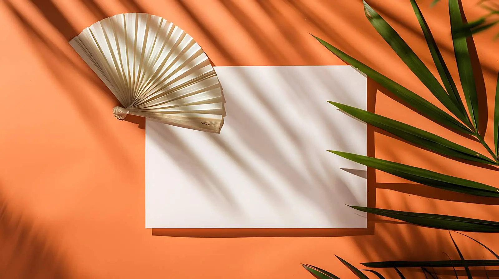 Blank Paper Sheet Cards Mockup with Dry Fan Leaf — free download from Dotvec