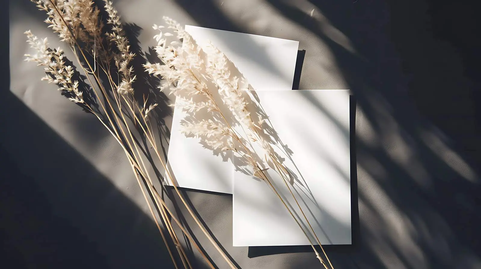Blank Paper Sheet Cards with Dry Grass Stem – free light background image from Dotvec