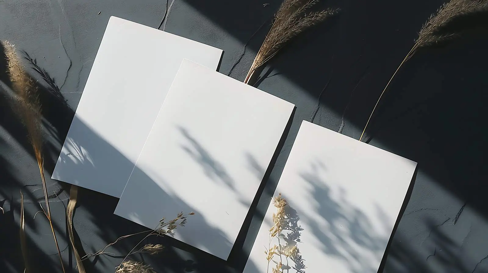 Blank Paper Cards with Dry Grass Mockup — free download from Dotvec