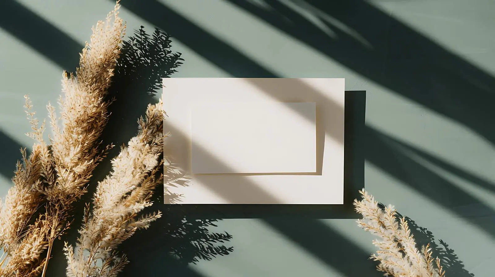 Blank Paper Sheet Card Mockup with Pampas – free branding mockup image from Dotvec