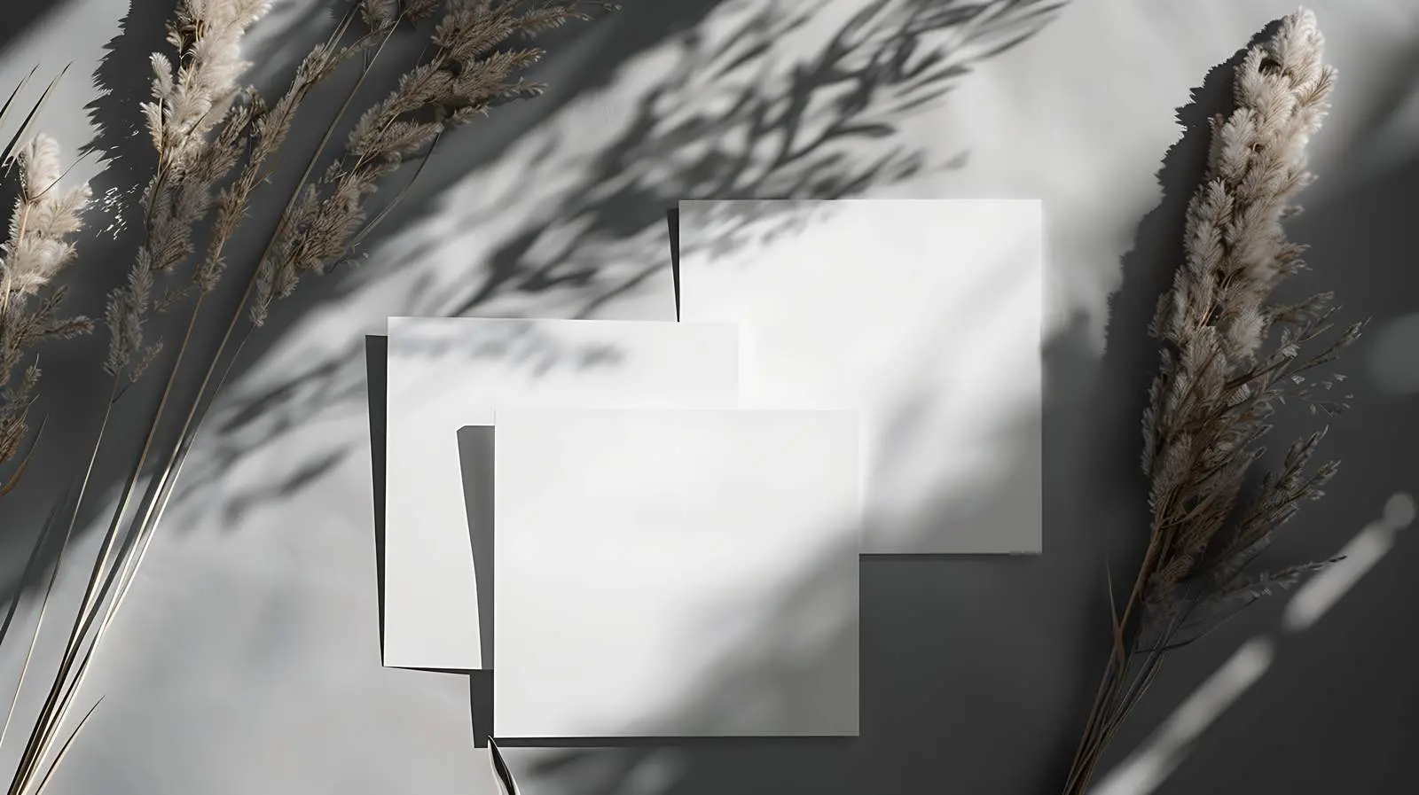 Blank Paper Cards with Pampas Grass Mockup — free download from Dotvec