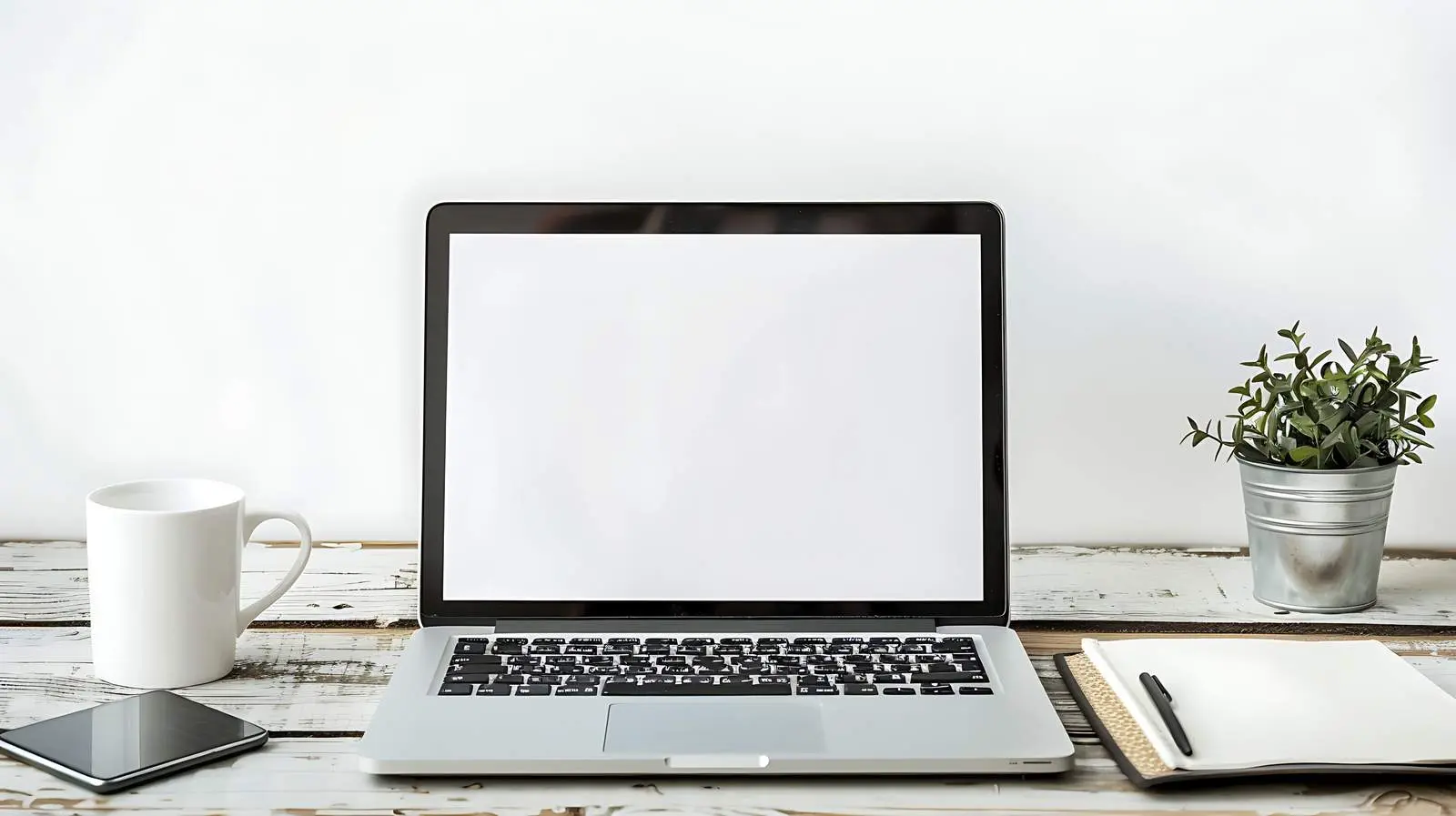 Blank Paper and Laptop on Wooden Desk — free download from Dotvec