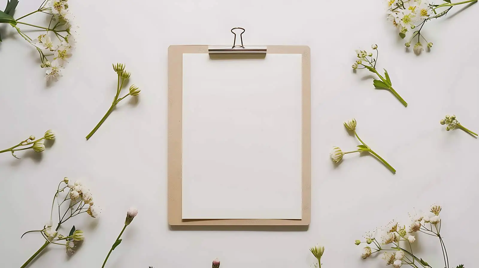 Blank Paper Sheet on Clipboard with Floral Mockup — free download from Dotvec