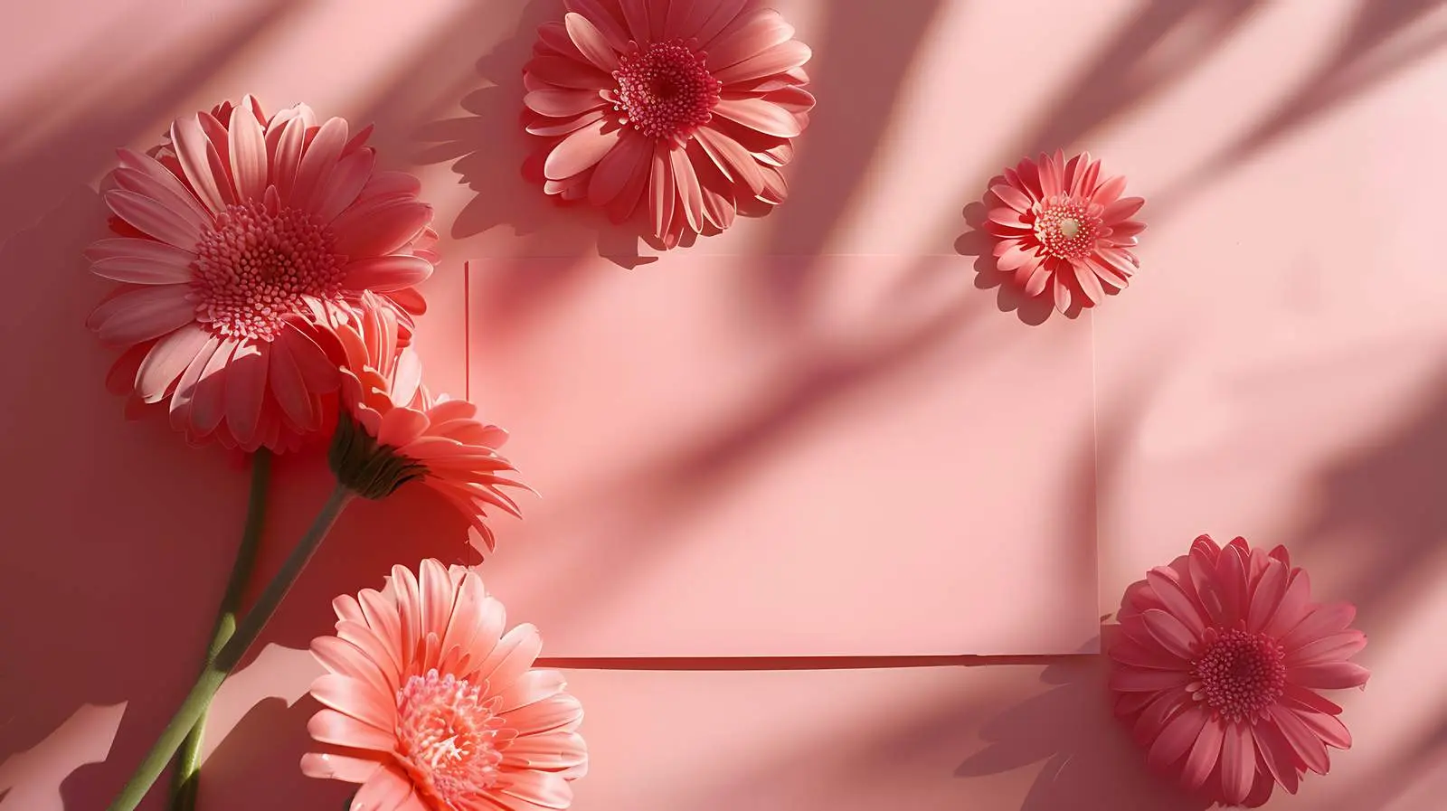 Pink Gerber Flowers on Blank Paper with Shadows – free vector image from Dotvec