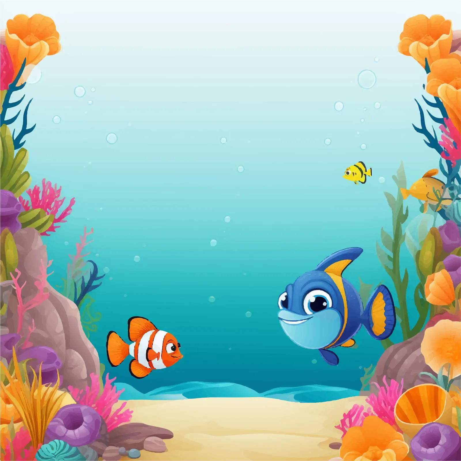 Exotic Fish Cartoon Template on Blank Background — free download from Dotvec