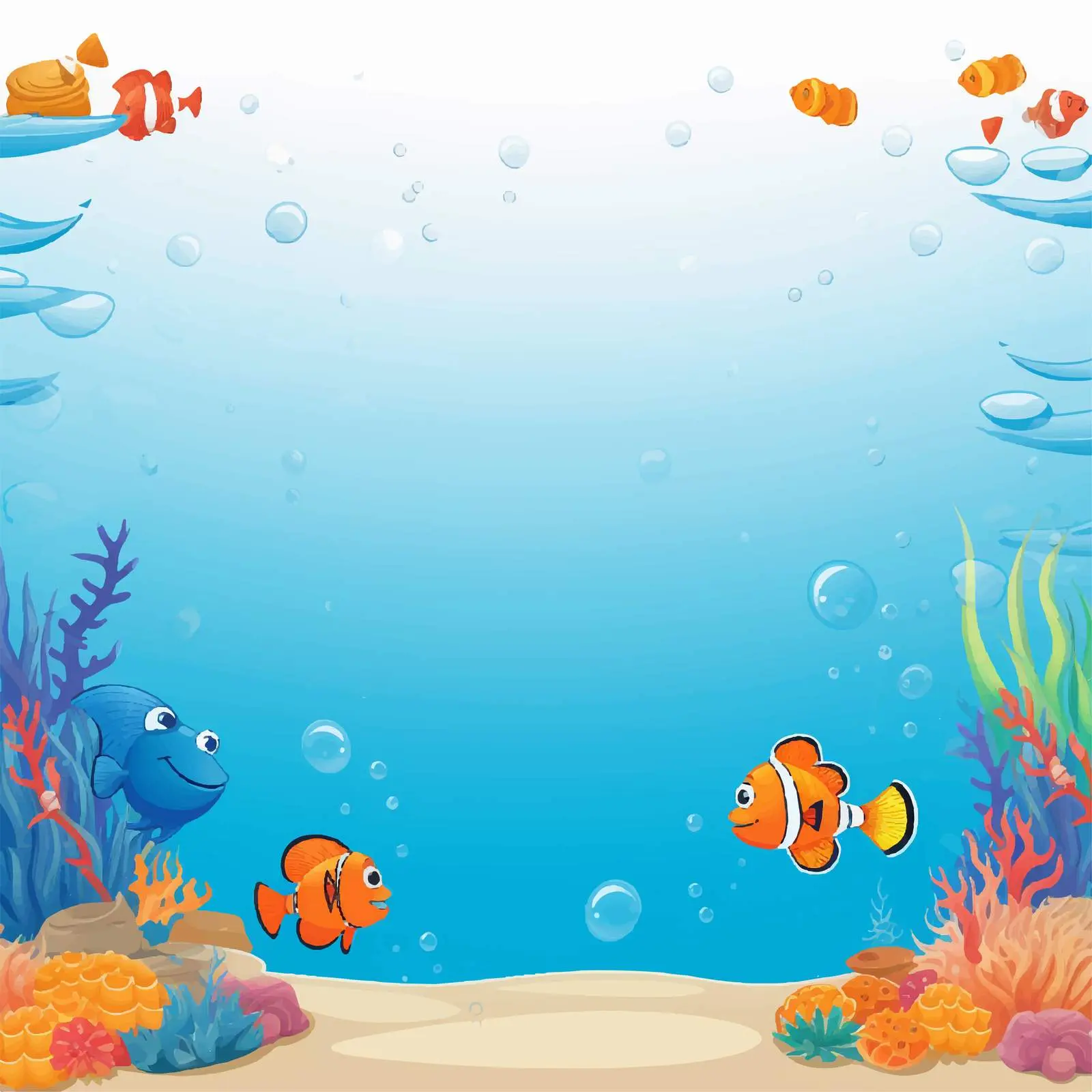 Exotic Fishes Cartoon Template on Blank Paper — free download from Dotvec