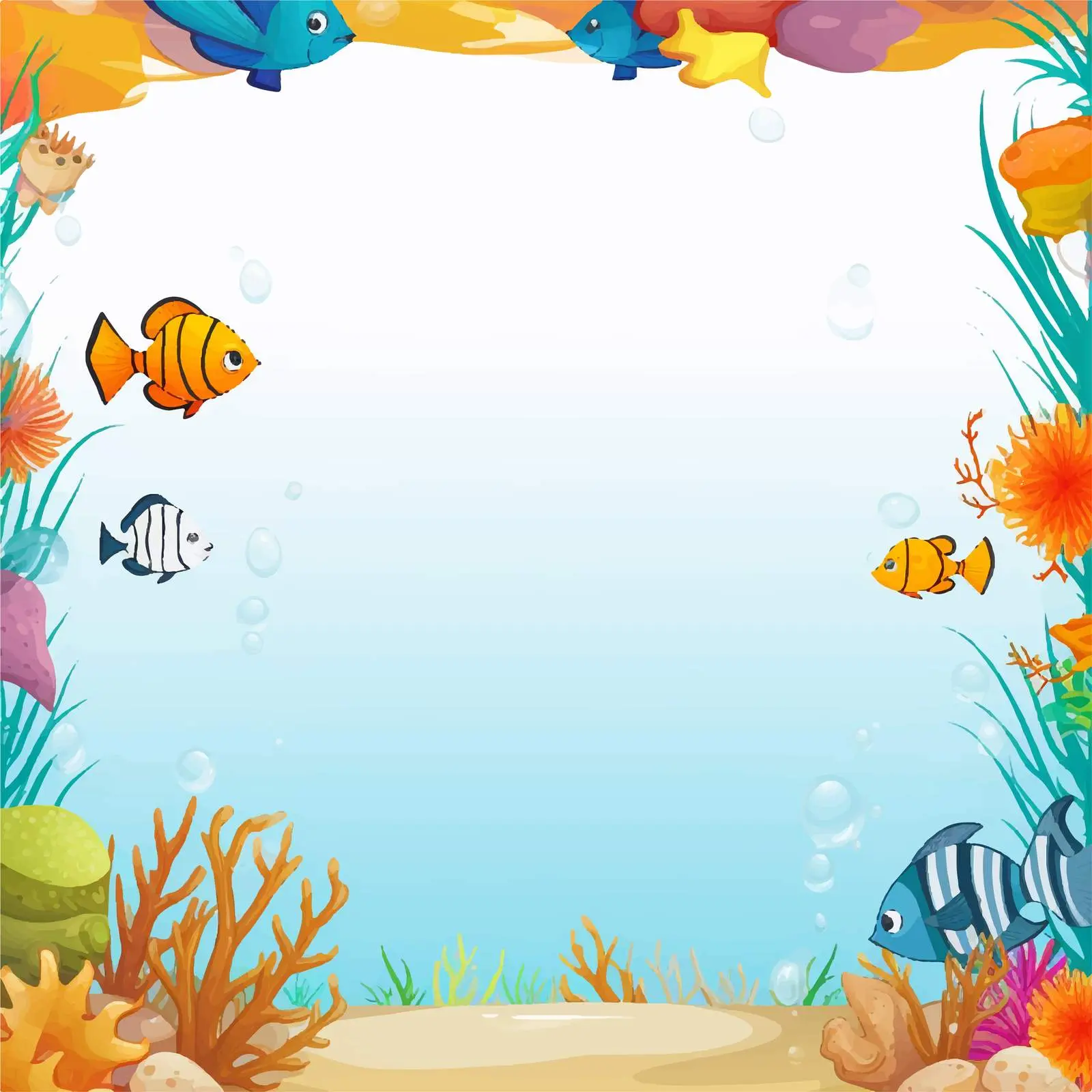 Exotic Fishes Cartoon Character on Blank Paper – free background template image from Dotvec